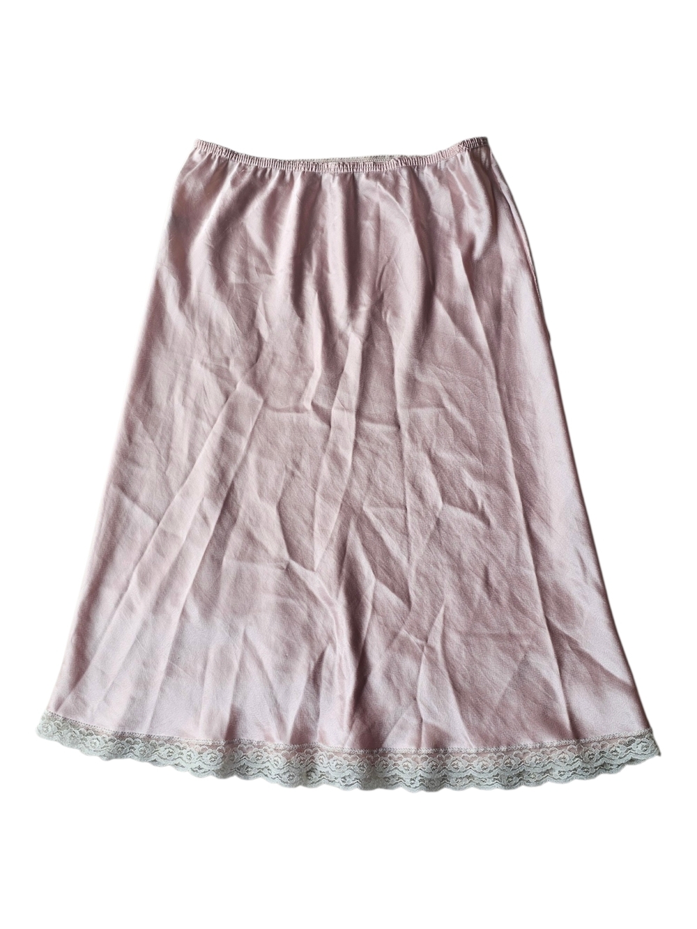 Vintage Escapades Pink Lace Trim Slip Skirt MediWomen's Pink Lace-Hem Slip Skirt